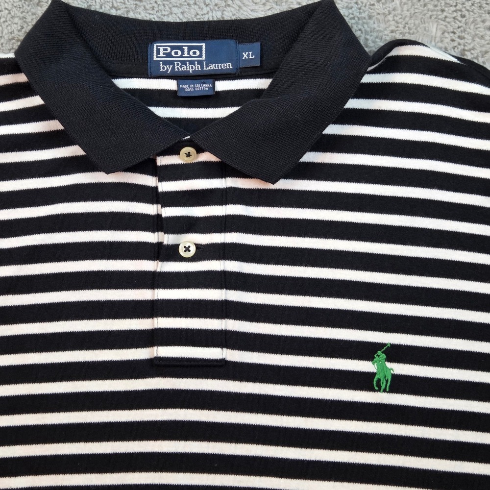 Polo‎ Ralph Lauren Shirt Mens XL Striped Short Sleeve Jersey Black 100% Cotton